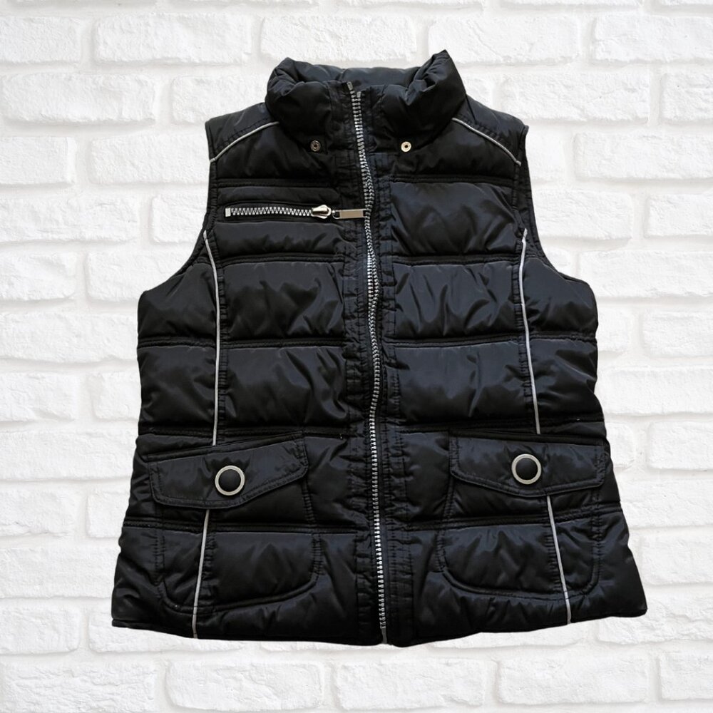 Giacca Women's Black Puffy Vest with Red Lining - Size M Quilted Zip Up